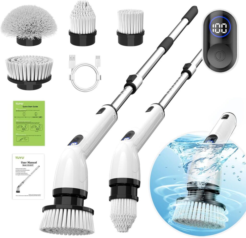 Electric power scrubber for deep kitchen cleaning, handheld brush for grease removal