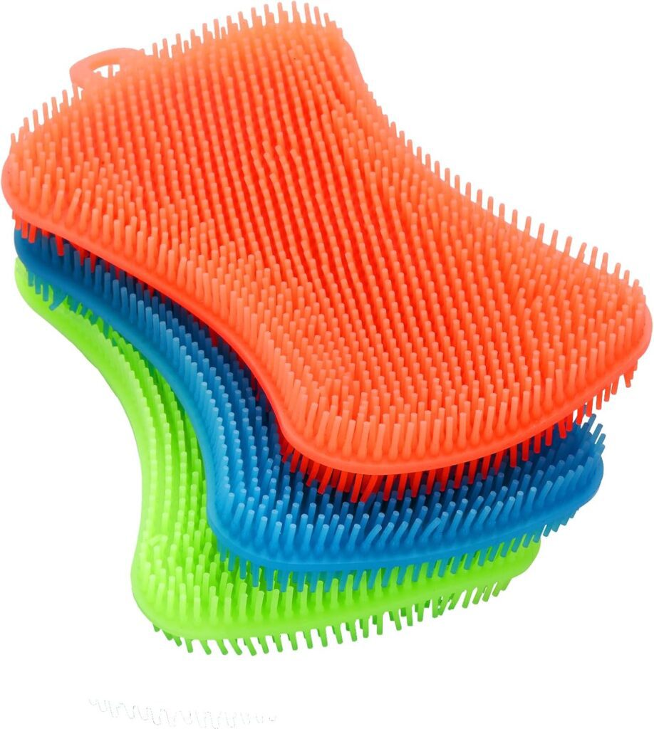 Colorful silicone dish scrubbers for hygienic kitchen cleaning and versatile household use